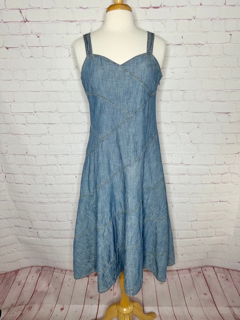 100% Cotton Lauren Jeans Ralph Lauren Denim Chambray Patchwork Dress Women's 10
